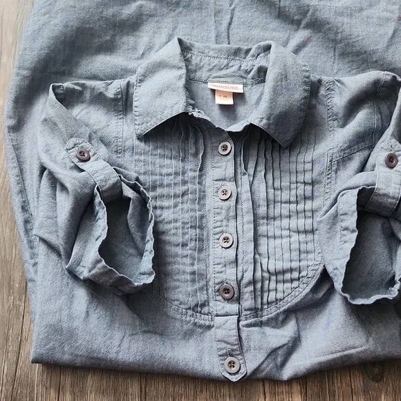 Mossimo Supply Co Dress Chambray Cotton Light Denim Tie Waist Pintuck Spring Med - Picture 8 of 13